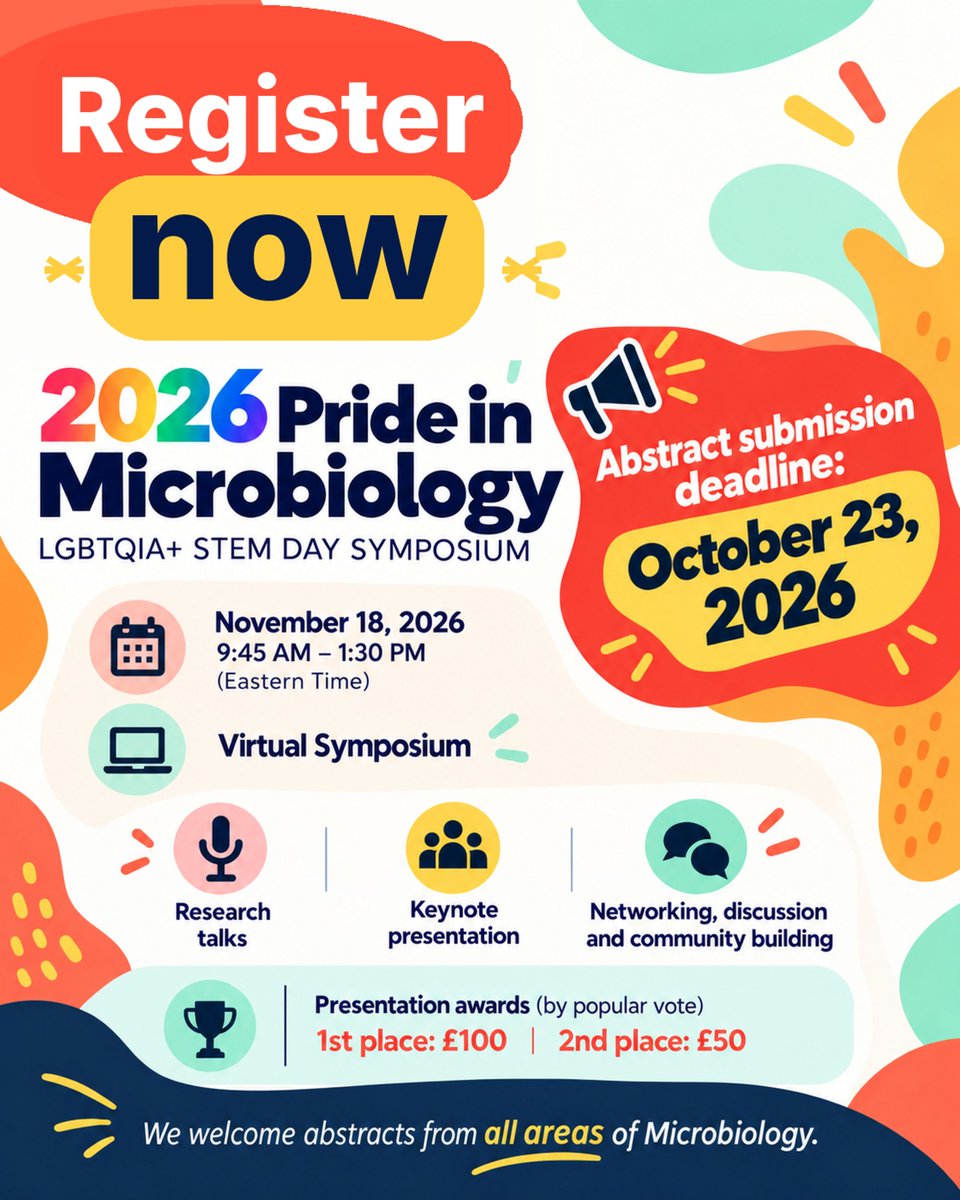 prideinmicro's tweet photo. 🏳️‍🌈 The deadline for abstract submissions is approaching! You can submit one at https://t.co/IPrnYf8EzK, or simply register for the event as an audience member. See you then! 🏳️‍🌈 https://t.co/YV7c3pIzWR