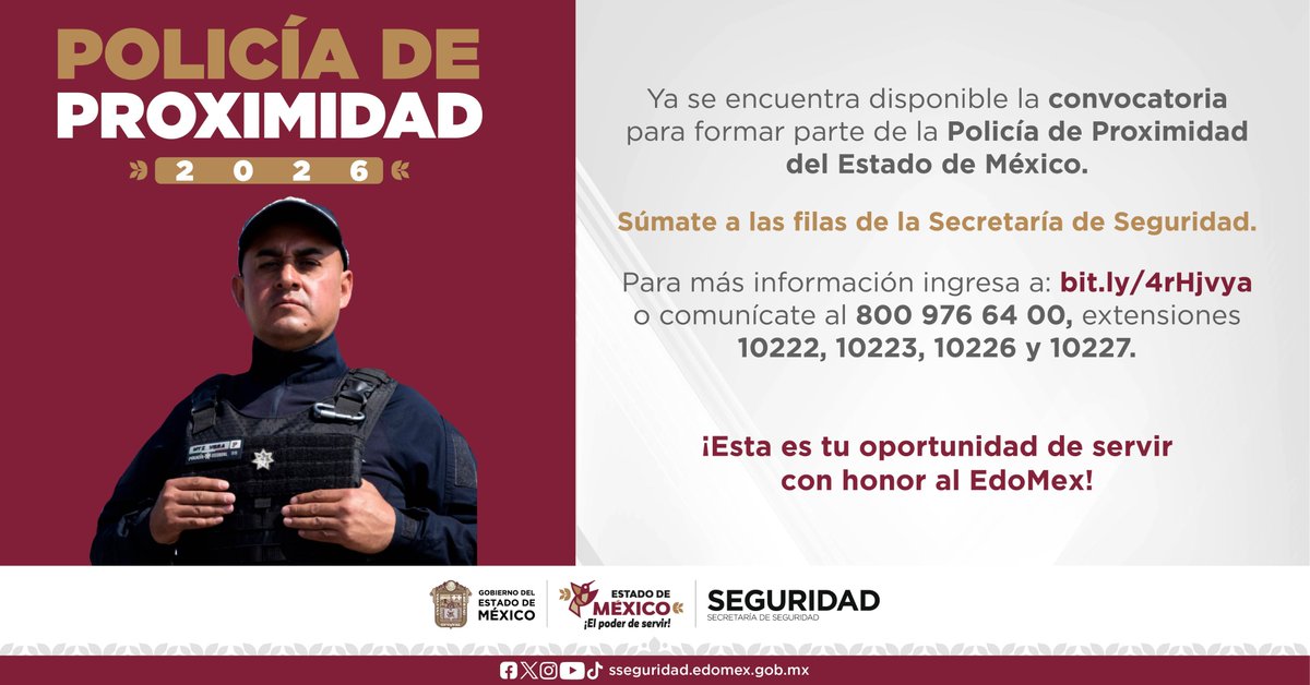 SS_Edomex's tweet photo. Realiza tu registro en el siguiente link 👉https://t.co/Sj4Fnrhlm5 para unirte a nuestras filas como parte de la #PolicíaDeProximidad de la #SSEdoMex.
¡No te quedes fuera! https://t.co/GXfGndMu4N