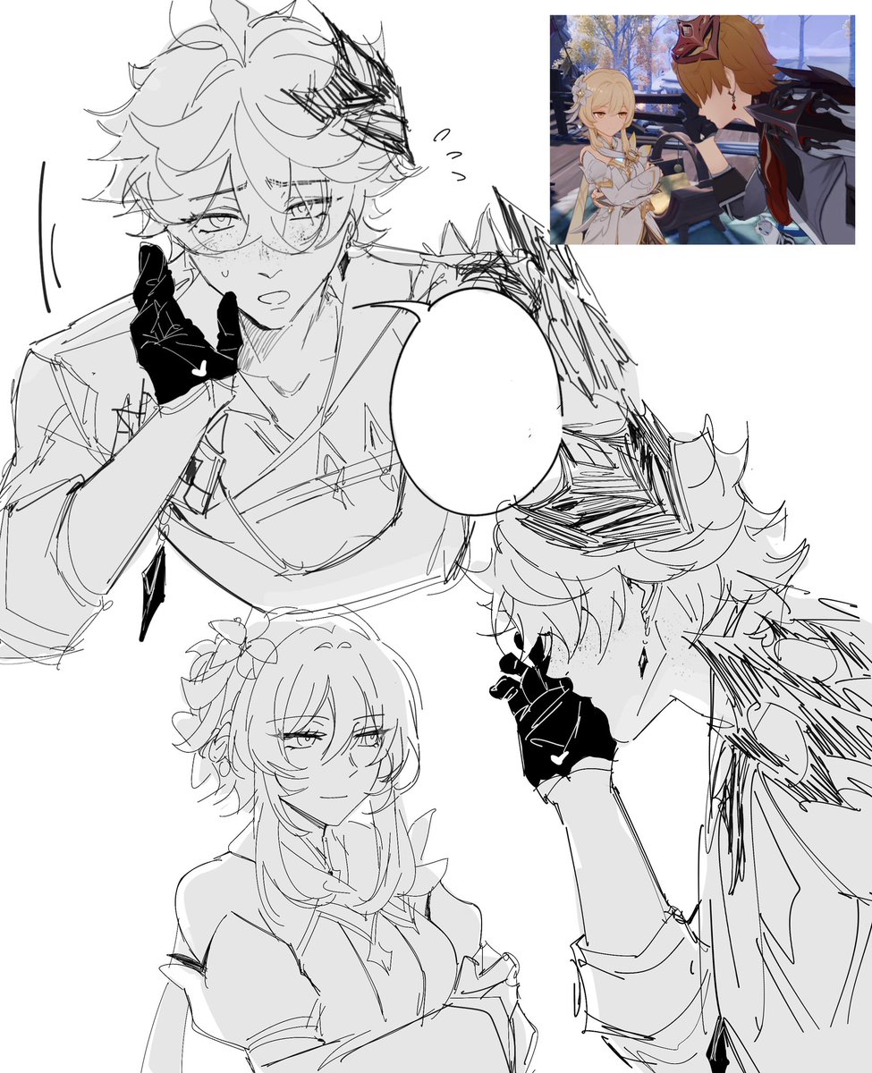 aitsuwu's tweet photo. I see the way you look at him Lumine, just go for it https://t.co/hbcv0ypsX8