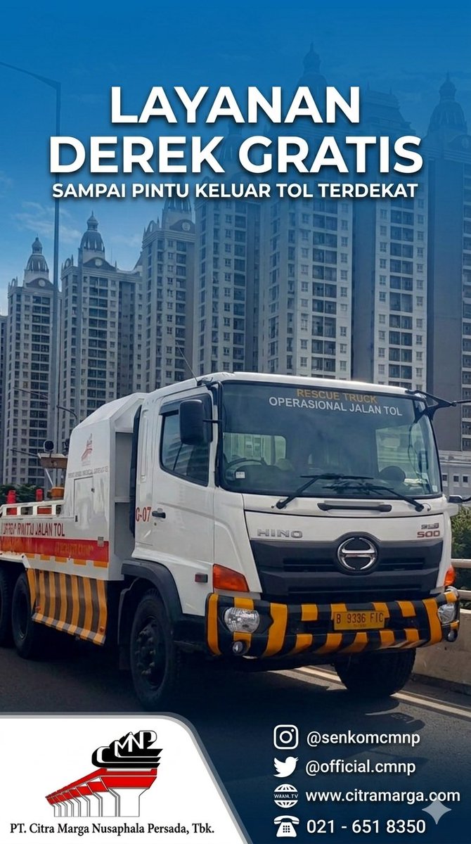 SenkomCMNP's tweet photo. Informasi layanan gratis ruas tol Ir. Wiyoto Wiyono https://t.co/j484sJ5PDB : Telpon : 021-651 8350 / 133 (MFJ)

#cmnp
#cmnpgroup
#cmnpinfrastructuresolution
#infolalin https://t.co/AMRCSFK4B8