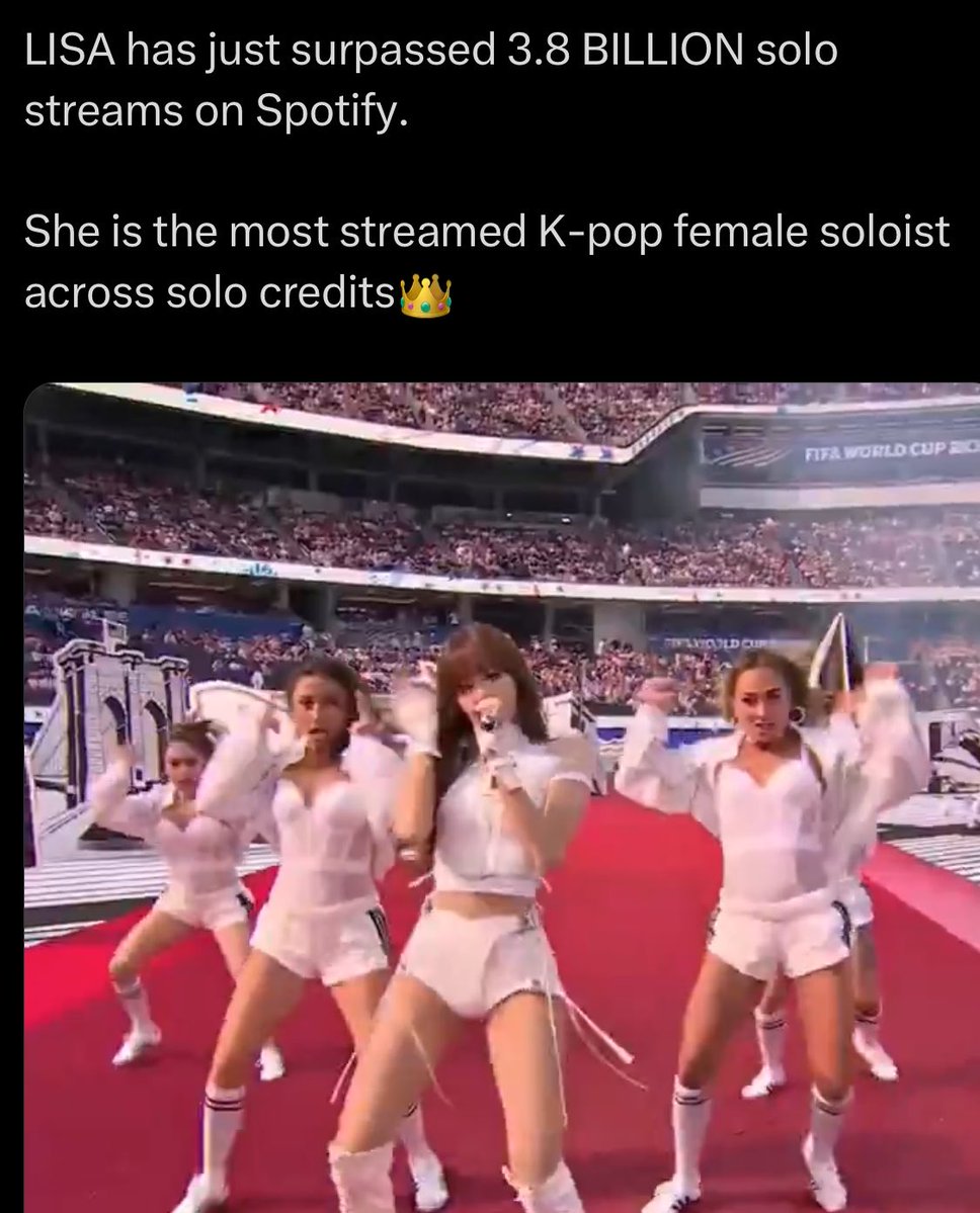 lloudpress's tweet photo. @jenniedonum Nope, Jennie debuted solo in 2018, 3 years before Lisa and still can not surpass Lisa’s overall solo streams 🫠 if you want to talk only about 2026, then let’s talk about recent releases which Lisa completely crushed the entire fallen angel EP with one song https://t.co/EtthZ94ziz