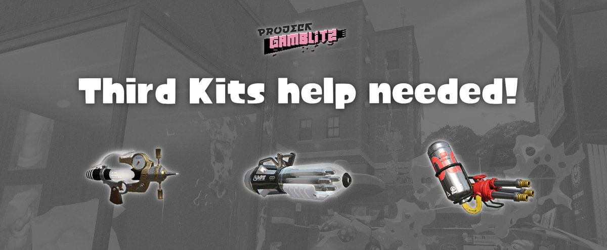 ProjectGamblitz's tweet photo. 【HELP NEEDED】

We're working on adding 3rd Kits to weapons that didn't get them during Splatoon 2's original development, and YOU can give us suggestions for 3 of them!

We need a kit for the following weapons:
- Splash-O-Matic
- Ballpoint Splatling
- Hydra Splatling

🧵 https://t.co/AAswQ2i9Ci