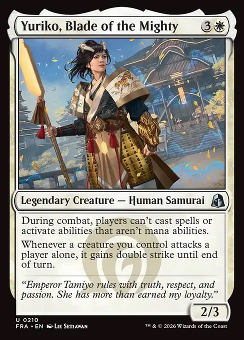 The_Chad_Bod's tweet photo. Talked to a few folks about it, maybe I’m crazy but I think there is something here for a Hashaton build. 

Yuriko lets you crack LED during combat and win the game without being able to lose to Splendor/Mastermind meaning the only answers are stifle/trickbind or killing Hashaton https://t.co/O4azpQ8jP5