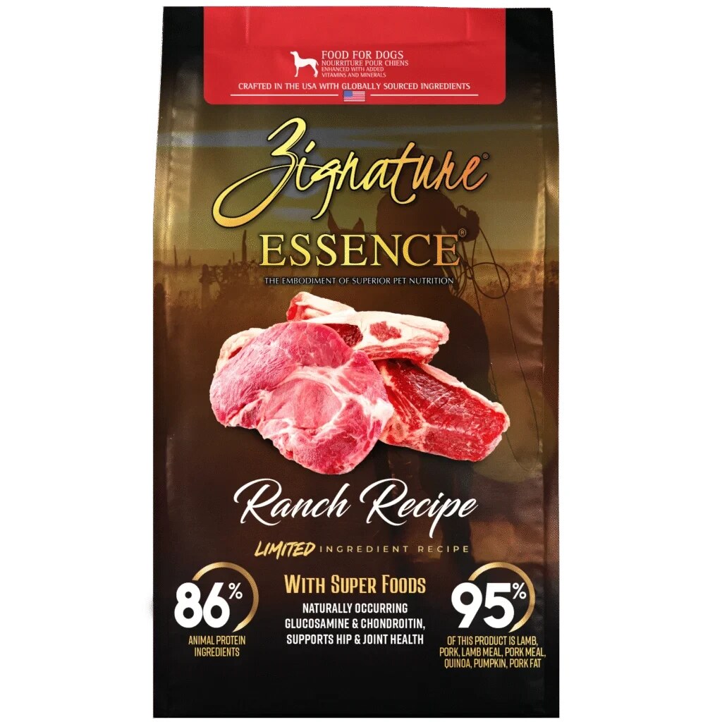 inthekibble's tweet photo. Zignature Essence LIR Ranch has lower estimated starch than 97% of the dry dog foods we've read: 23% vs a 37% average. It's also calorie dense at 438 kcal per cup.

#Zignature

https://t.co/pqTIdNPVdl https://t.co/Yqg7t06Bc1