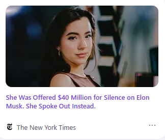 RazorFist's tweet photo. Wild that they skipped right over "she held him up for more money, and he refused" to "this cherubic, blemishless martyr turned down MILLIONS to EXPOSE Elon". https://t.co/FxGPItrse9