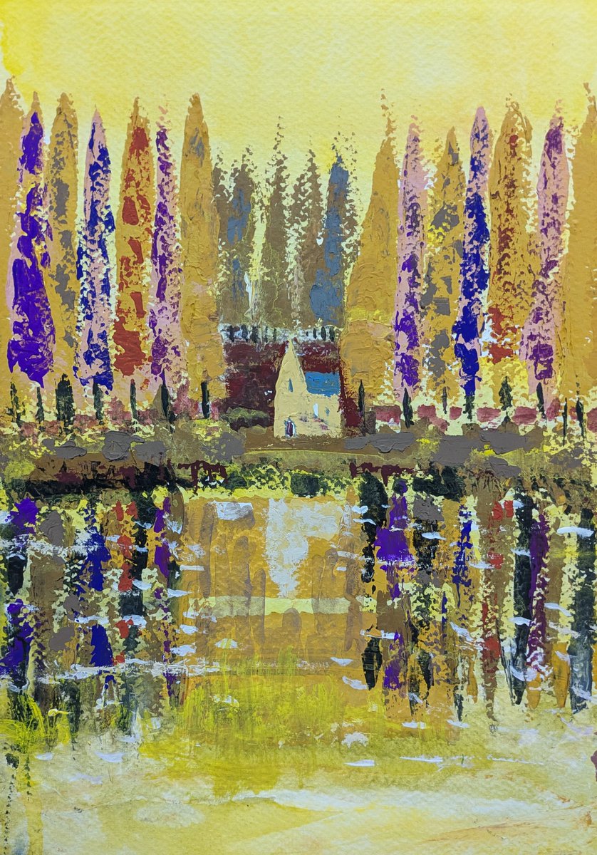 EaQtz6's tweet photo. ＃artwork
＃art 
#絵、
＃心象風景画
＃Gouache
＃paintig

🎨The waterside, illuminated by the bright autumn light.
🎨明るい秋の光に照らされた水辺。 https://t.co/JO2FREHfrU