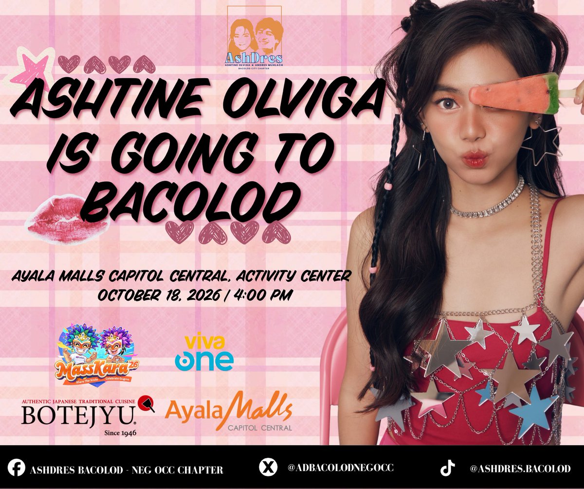 adbacolodnegocc's tweet photo. Bacolod, get ready! 🎉 Our girl, Ashtine Olviga, is coming to the City of Smiles for the MassKara Festival – BOTEJYU Philippines Mall Show! ✨

Let’s show up and make some noise for our girl! See you there!!💙🧡

#AshtineOlviga #MassKaraFestival #VivarkadaAtMasskaraFestival https://t.co/kXC5jffL18