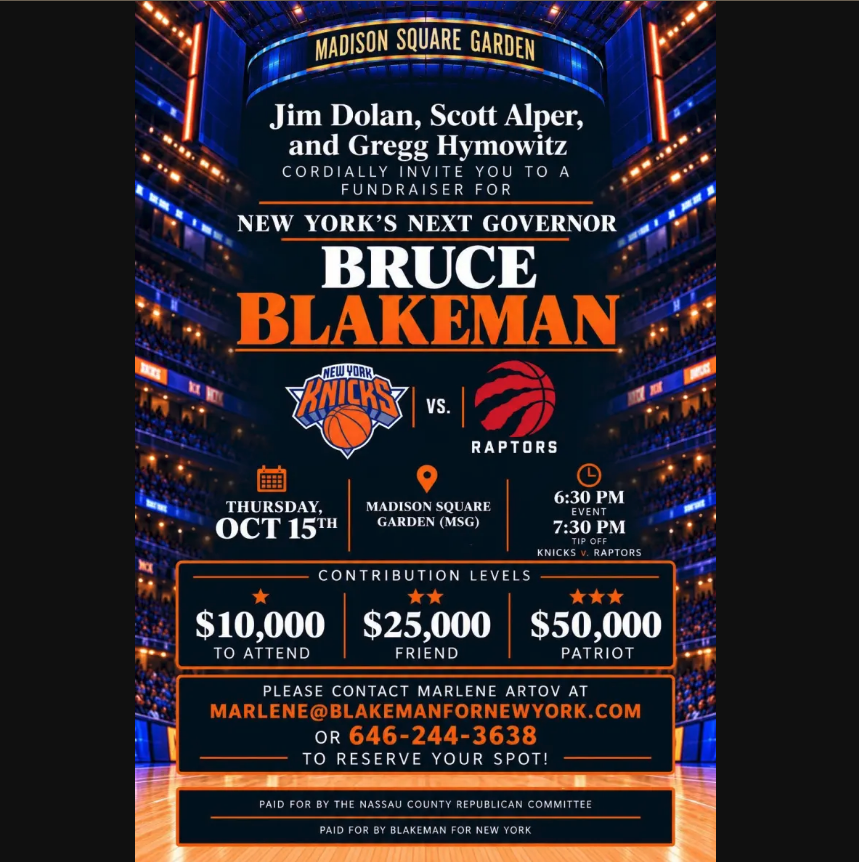NBA_NewYork's tweet photo. James Dolan's hosting a $10,000+/person fundraiser at the Garden before the Knicks game Thursday for Republican NY governor candidate Bruce Blakeman

Dolan is NY's largest Republican donor

Blakeman on Dolan: "Together we’re ready to take on Kathy Hochul"
https://t.co/O6YAgv1M5Z https://t.co/87zsrS0mrt