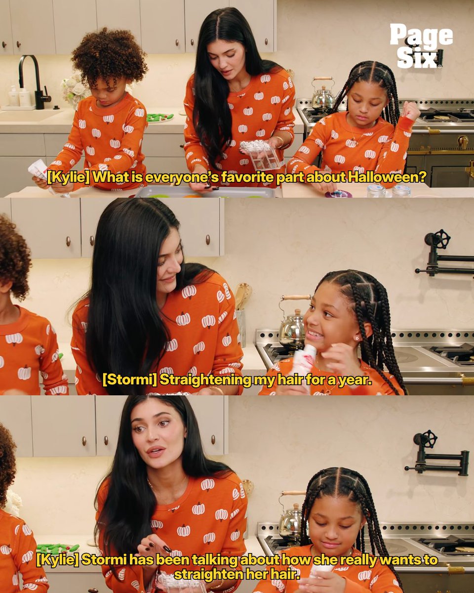 PageSix's tweet photo. Kylie Jenner reveals how she's "not into the idea" of her daughter Stormi straightening her hair, but will allow it for Halloween and her birthday. 🎀

📸: YouTube/Kylie Jenner https://t.co/SZ1scyQb7w
