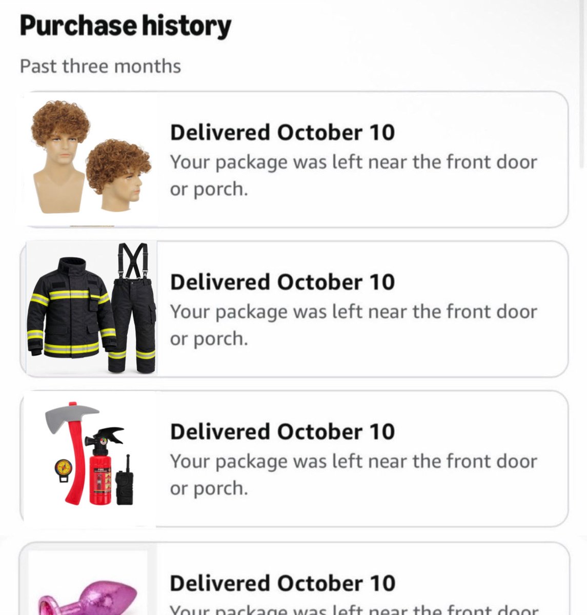 bebuckleys's tweet photo. hope whoever stole my amazon package was also planning to be evan buckley for halloween :/ https://t.co/ytwG6mBq2r