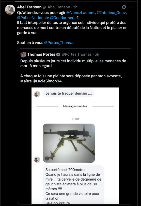 Isadiscpol's tweet photo. Menaces de mort sérieuses contre 1député français, #ThomasPortes Malgré ce qui est prévu en France (protection), rien n'est fait contre le tueur potentiel. @blast_france @guardiannews @amnesty @mdiplo @CourPenaleInt @CIJ_ICJ
L'État français manque à ses devoirs de protection. https://t.co/gklRzPDxg8