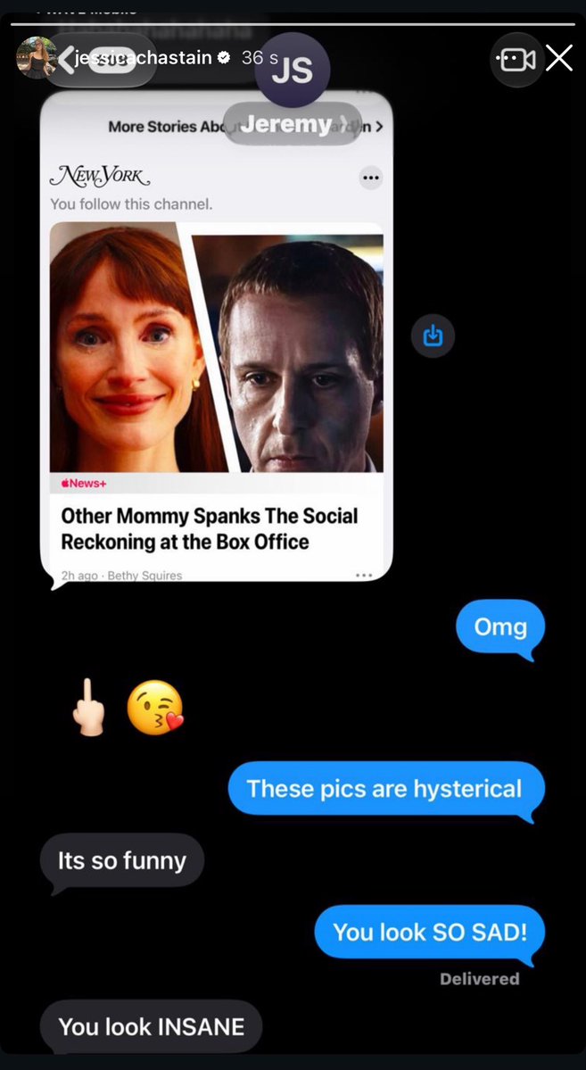 tinychastain's tweet photo. jessica chastain shares a conversation with jeremy strong about “other mommy” and “the social reckoning” at the box office😭😭😭 https://t.co/zcrEKURlAq