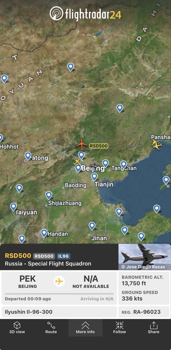 yesntessosint's tweet photo. #Russian Government IL96-300 from Beijing https://t.co/HFelQ4NWOF