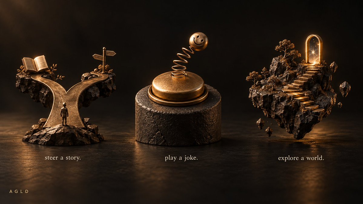 AdventureLayer's tweet photo. a story you can steer.
a joke you can play.
a tiny world you can mess around in.
that’s the kind of possibility that gets us excited about AI playables. https://t.co/Pu50LjaLyV