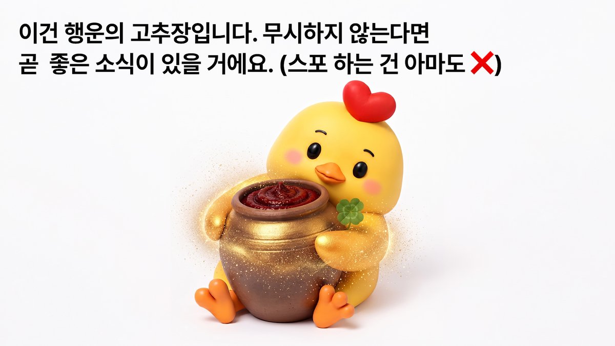norangfood's tweet photo. 이건 행운의 고추장입니다.
무시하지 않고 댓글 달면
곧 좋은 소식이 있을 거에요.
(스포 하는 건 아마도 ❌)

#댓글 + #RT+ #팔로우 = 노랑통닭 상품권 (2명) https://t.co/HfAQptTVyM