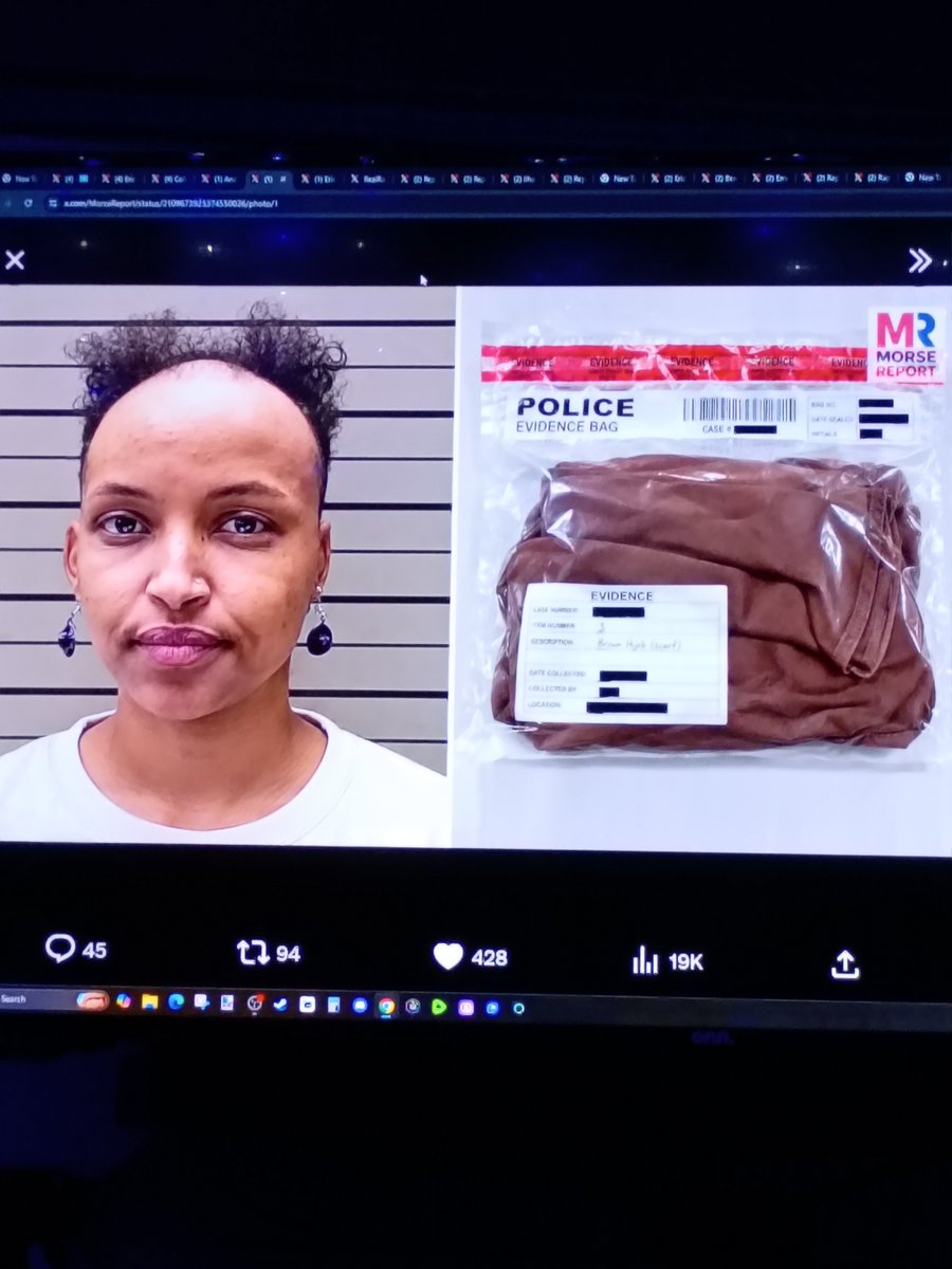 BrianKo91098346's tweet photo. Ihan Omars' house in DC was raided by the US Justice System this morning. 

It included an Arrest Warrant and here is her Arrest picture.

Brian Just QB 
#ilhanomar https://t.co/Z28Q1sDvgp