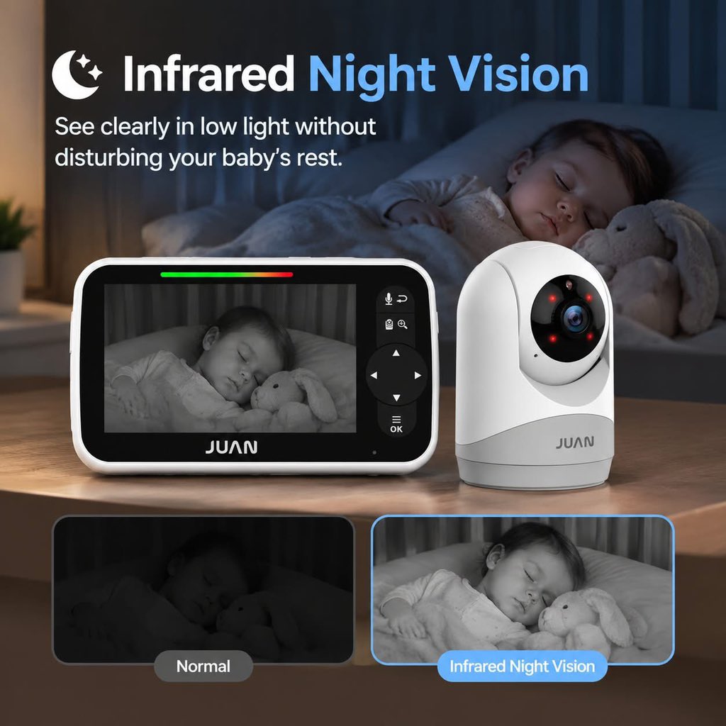 MonitorJuan_'s tweet photo. Even when the lights are off, JUAN Baby Monitor helps you keep an eye on your little one with infrared night vision — so you can check in quietly without interrupting those precious sleep moments. 🤍

#BabyMonitor #NewParents #ParentingJourney #NewbornCare #BabySleep https://t.co/DOYFbSZJTs
