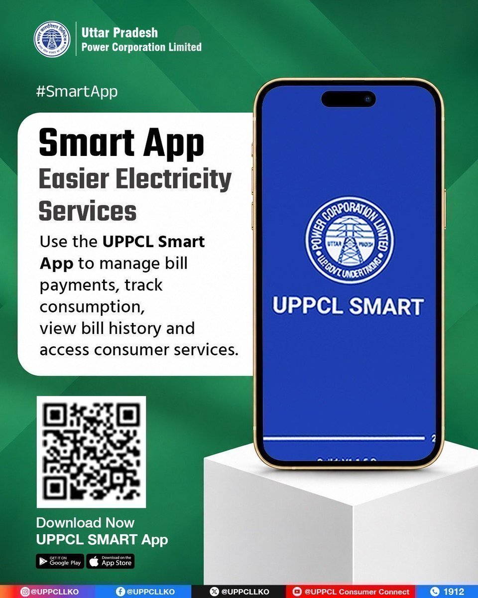 puvvnldeoria's tweet photo. Simplify the way you manage your electricity account. The UPPCL Smart App gives you convenient access to essential services, helping you manage bills and monitor consumption from one platform.
#UPPCL #SmartApp #DigitalUPPCL
@EMofficeUP
@aksharmaBharat
@mduppcl https://t.co/xxwe5jsHFL