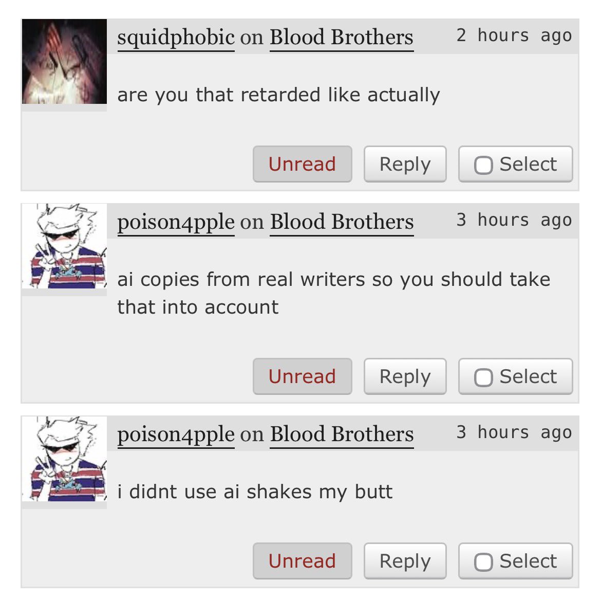 _keinmitleid's tweet photo. People on ao3 are mad at me because i called someone out for using ai when 1 character was repeating the same line 3-4 times at the beginning and they — kept using em dashes — and they kept saying? Things like. This. https://t.co/xePSgzHhdR