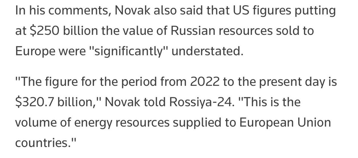 kadmitriev's tweet photo. BREAKING: Reuters is one of the very few Western media outlets that dare to publish the $320 billion figure of EU payments to Russia for Russian energy since the beginning of the Ukraine conflict. Other legacy media hide the EU hypocrisy. 👇

https://t.co/IHJY1JNgYY https://t.co/FNzFzjFv0O