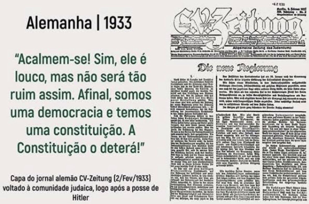 Rick_Gomes7's tweet photo. @carololivac "Acalmem-se! Sim, ele é louco, mas não será tão ruim assim. Afinal, somos uma democracia e temos uma constituição. AConstituição o deterá!"

9+2x2 https://t.co/OwReLdAcBz