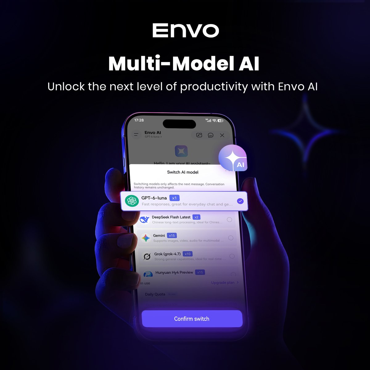 Envo_Official's tweet photo. Ready to multiply your daily output with #EnvoAI✨
Envo AI is an all-in-one smart assistant that brings together the world’s most advanced AI Models to enhance your daily workflow.
What can you do with Envo AI?
◽️Explore knowledge and understand the world.
◽️Spark ideas and bring your creations to life.
◽️Analyze problems and support decision-making.
◽️Bridge languages and express yourself freely.
◽️Work efficiently and move plans forward.
◽️Support your learning and build new skills.
◽️Switch freely and explore different AI capabilities.
Free daily AI Credits for every user🆓
Enter now, claim your daily credits, and take your productivity to the next level!
#Web3 #TechAI #AI