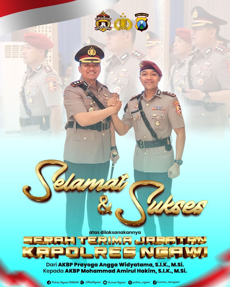 Polsek5758's tweet photo. SELAMAT DAN SUKSES ATAS JABATAN BARU KAPOLRES NGAWI 

#PolresNgawi #Polri #CallCenter110 #PolriBersamaMasyarakat #JogoJatim https://t.co/dig2T1lZ7d