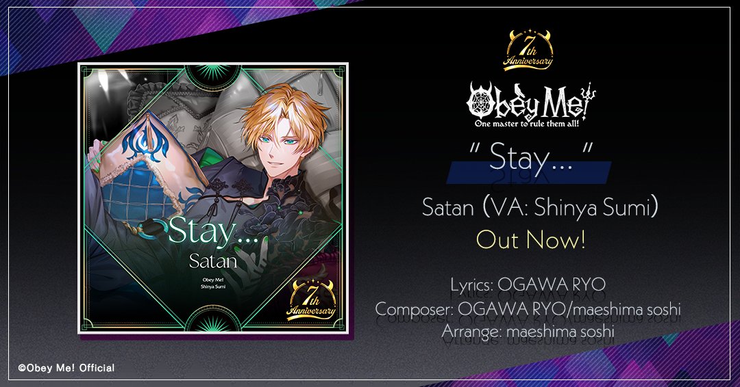 ObeyMeOfficial1's tweet photo. 🎉 New song out today!

October's Temptation Scapes features an all-new song by Satan, "Stay..."! ✨️

This new track features an upbeat rhythm and sweet vocals, creating a smooth and soulful sound.
Keep an ear out for the catchy lyrics you won't be able to get out of your head ♫🎧️

🎧️https://t.co/UBq26NxGyQ

#ObeyMe7thAnniversary