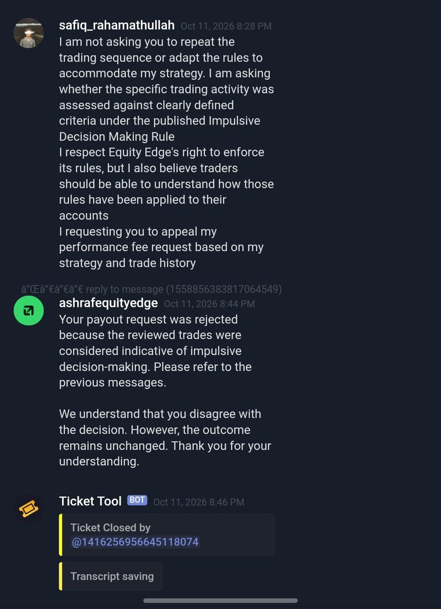 sxfq_4x's tweet photo. @EquityEdgeUK  Allegedly Rejected my Payout in The Name of Impulsive Trading,i didnt breach that rules,i stick to my plan and strategy and execute the trade,i explained in discord but says again and again same trade details and closed my ticket
Worst!!!!
#scam #propfirm https://t.co/wtzzzTCfw3
