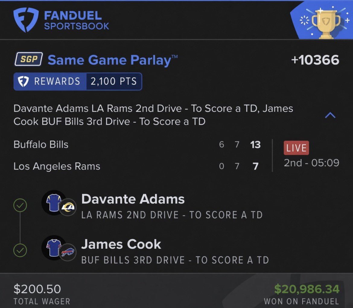 LadyParlayHR's tweet photo. Just cashed a $200.50 SGP 🔥
Davante Adams + James Cook both score on their drives
+$20,986.34
Sometimes the parlay gods smile 💰

TAP IN MY TELEGRAM TO HIT BIG👇

https://t.co/6Moii93209 https://t.co/BIyAMcP8ME