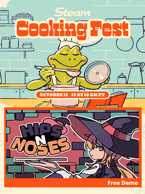 Pepper_Stones's tweet photo. #SteamCookingFest #IndieGame
HIPS N NOSES is part of Steam Cooking Fest!

Run a café by day, battle through dreams by night, and gather ingredients for your next brew! 🌙

Play the free demo &amp; wishlist now 👇
https://t.co/GH0XD2dLXG https://t.co/Owvkl75sD7