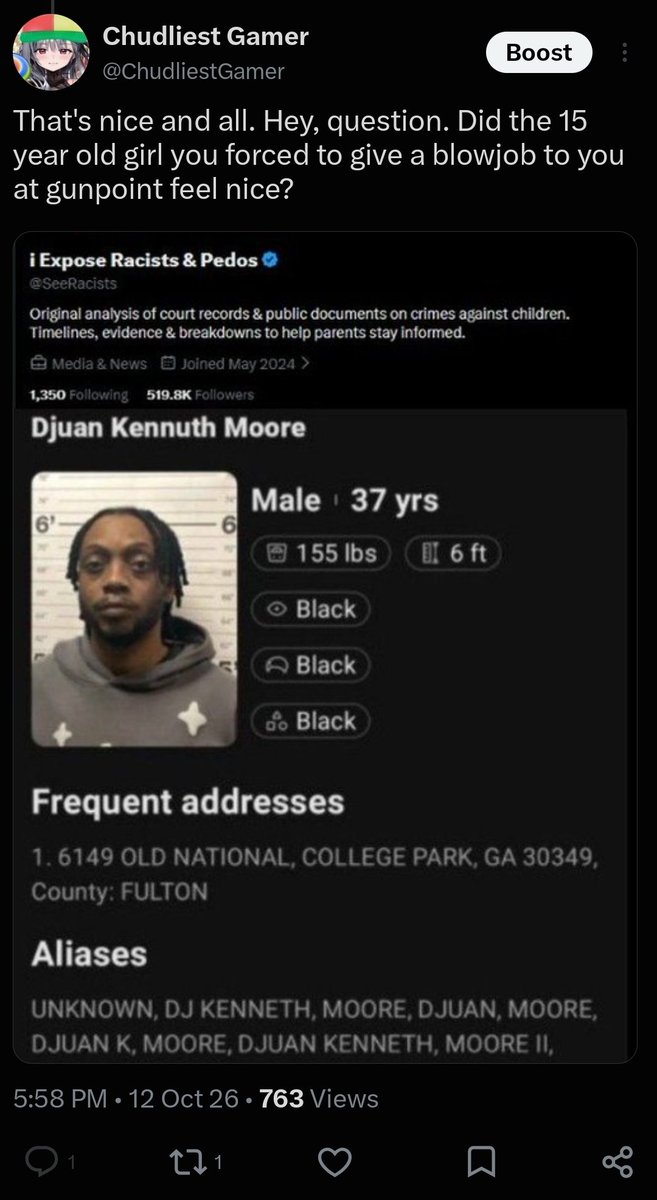 ChudliestGamer's tweet photo. @SeeRacists, blocked me for posting about his criminal record in which he was convicted for raping a 15 year old girl at gunpoint. https://t.co/gdmbCuUImc