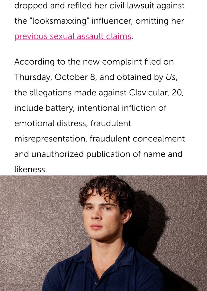 Awk20000's tweet photo. The woman suing Clavicular has allegedly dropped and refiled her civil lawsuit to omit the previous SA claims against him

(Via US Weekly) https://t.co/SQBCV5czks