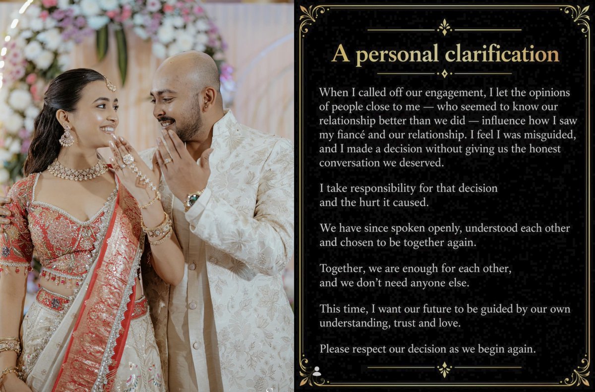 venom1s's tweet photo. In just 6 months, Akriti Agarwal and Prithvi Shaw

- got engaged
- got separated
- got back together

Akriti said that she let the words of others affect her relationship.

In most relationships these days, girls let the opinions of their friends, family, and relatives affect their relationships, which eventually leads to breakups.