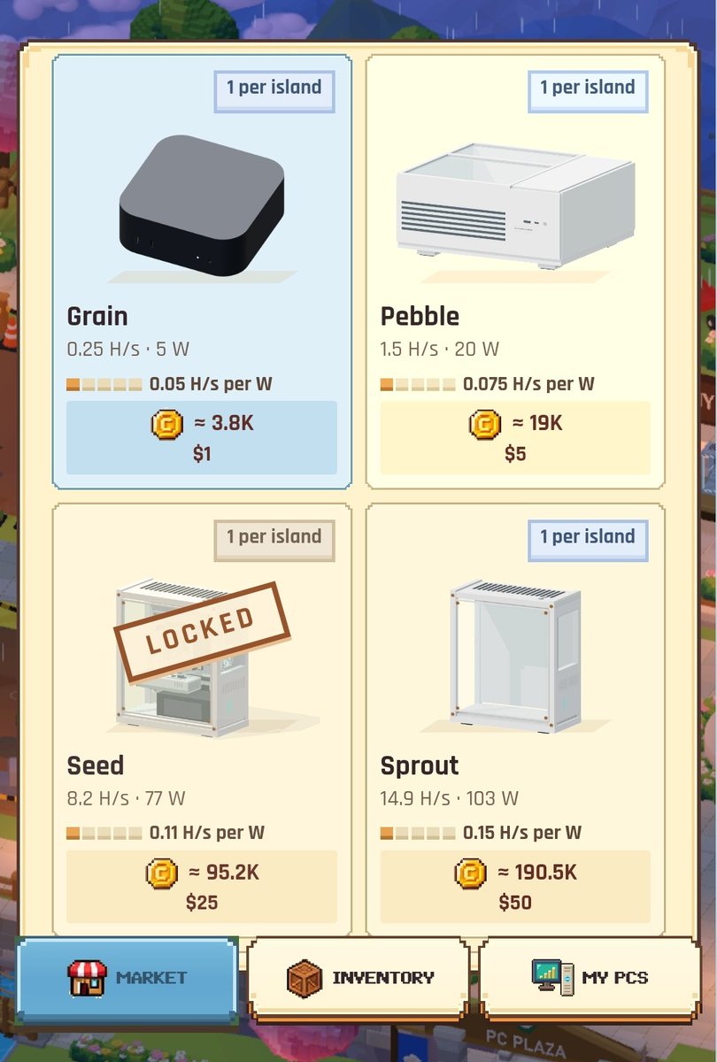 cevik_yenal's tweet photo. Hello guys @ComputersRh adventure continues. Another milestone unlocked. 🔥

I’ve bought my second island plot using what I earned in @ComputersRh. Still going without adding more money from my pocket.

Now I’m stuck between two choices: buy a second PC (Pebble might be next 👀) or upgrade my island to Level 2.

More hash now or invest in long term progression? That’s the decision.

I also tried my luck at the new GPU Workshop with Gamble mode…

Result: +0 levels. 😂

No upgrade this time, but I’ll give it another shot soon. Can’t win every roll!

With staking, Overclock, GPU upgrades, the new claim rules and the Daily Social Pot, there’s a lot more strategy to explore now. And with maintenance costs cut by 50%, every little improvement matters.

I’m still earning, still reinvesting and still learning as I go.

Next stop: a bigger island and more PCs. ✨

What would you do next: Pebble or Island Level 2?

Still not join??? Cmonnnn 👇

 https://t.co/pvbAzUrVfr

@ComputersRh