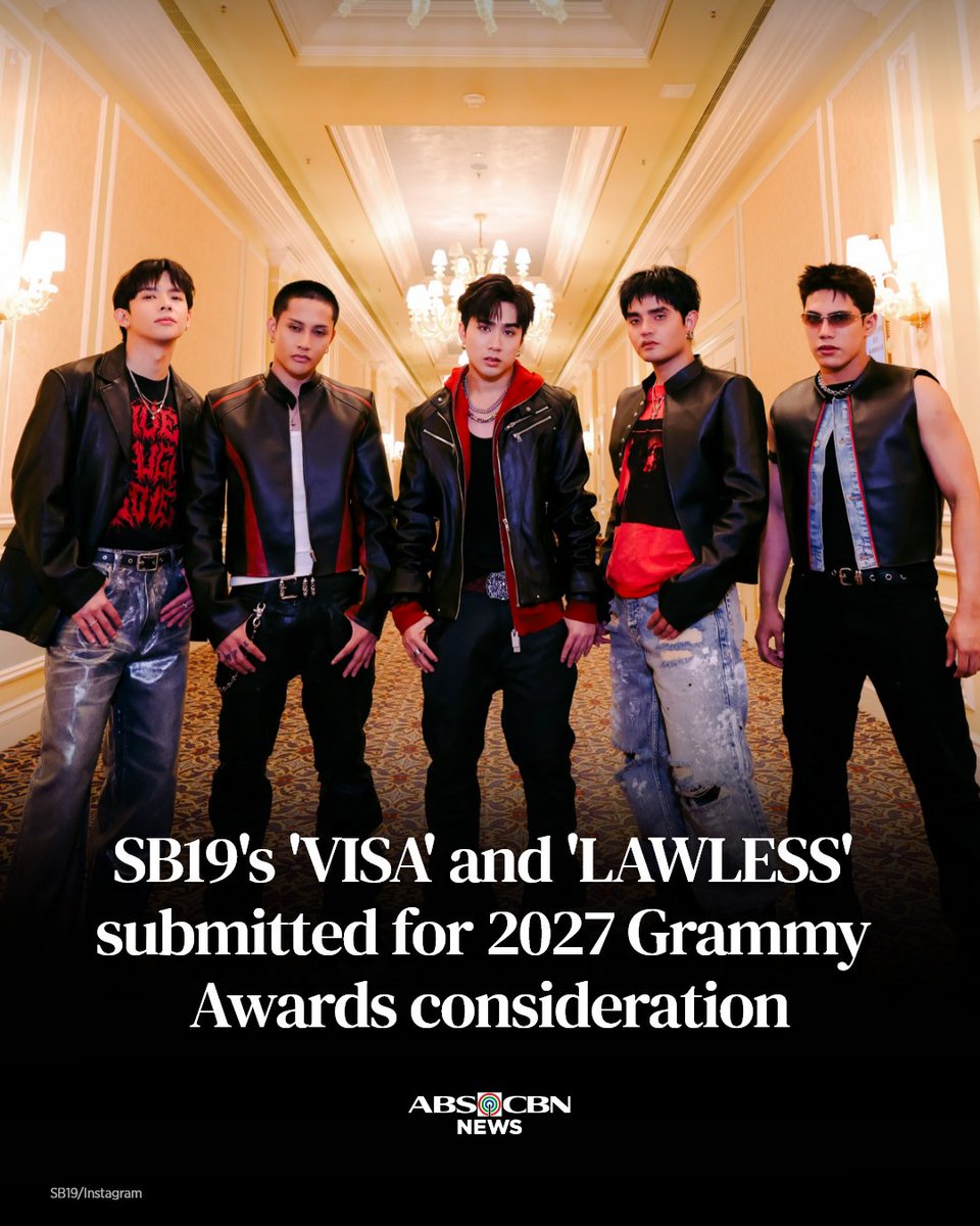 ABSCBNNews's tweet photo. SHOOTING THEIR ‘VISA’ TO THE GRAMMYS

P-pop kings SB19 have submitted “VISA” for consideration in the Best Asian Pop Music Performance category at the 2027 Grammy Awards, while “LAWLESS” is vying for a nod in the Best Pop Duo/Group Performance category.

More details here: https://t.co/UZ4fd3j7tX