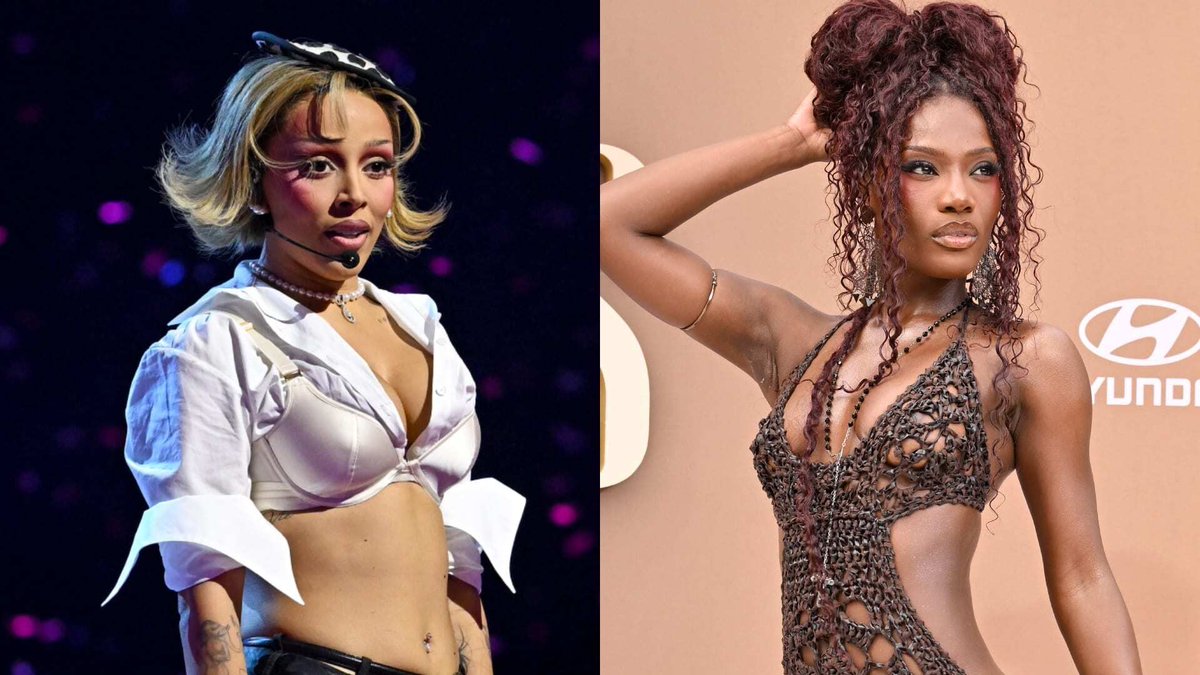 Complex's tweet photo. Doja Cat Praises Doechii, Tells Rap Fans To Listen to Her New Track 'BOMBS' Details: https://t.co/Sg2Eb626rz https://t.co/fE6VWqkv59