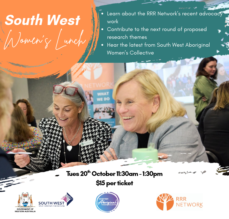 RRRNetwork's tweet photo. Last month, 45 women came together in Northam for connection, conversation and plenty of laughs. Now, South West women – it’s your turn! 🌿

📅 20 October | 11:30am–1:30pm
📍 Hilton Garden Inn Busselton

Come along &amp; join us at the table!

🎟️ Register now: https://t.co/4iZWAoJ8Ch https://t.co/iAo5hhAQhh