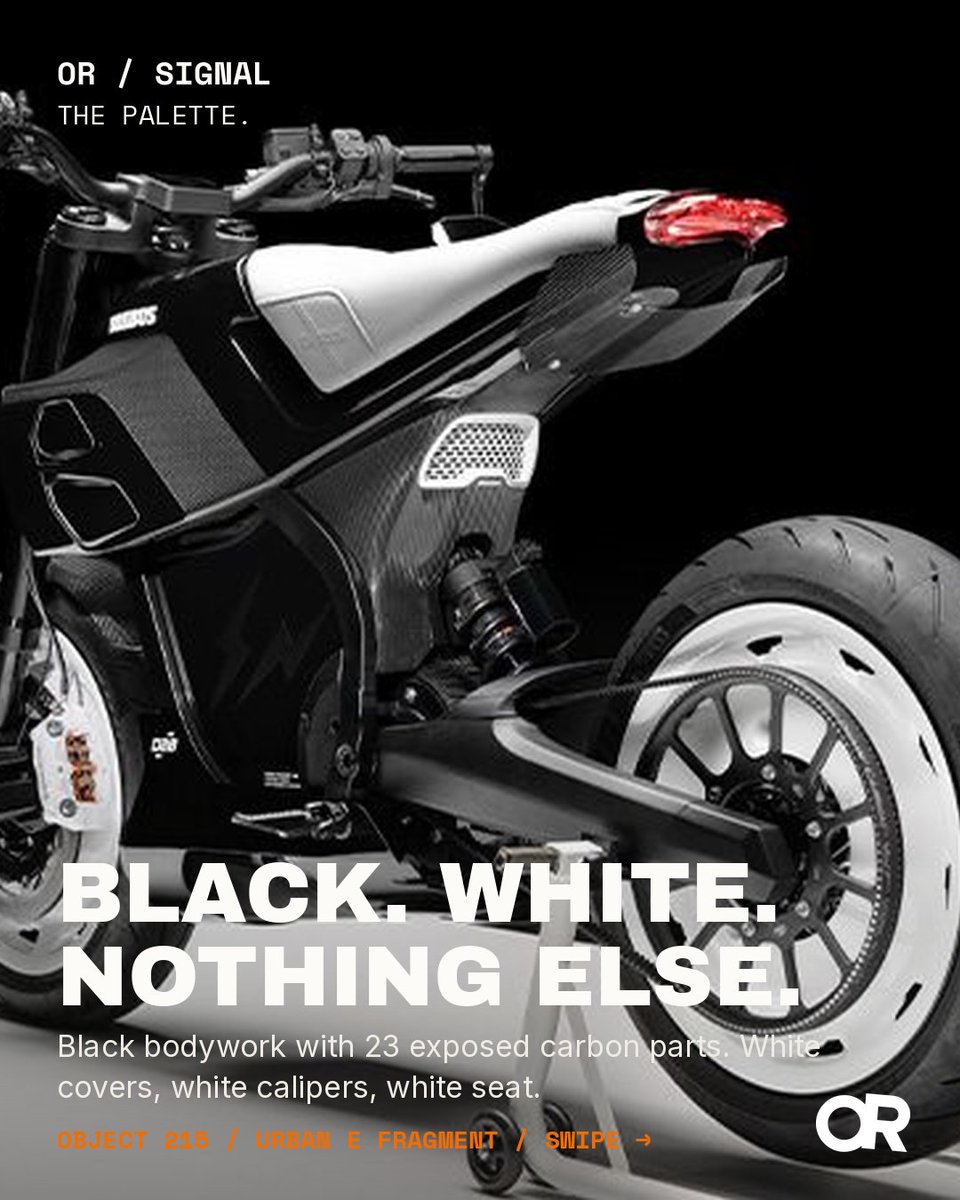 objectreport's tweet photo. @brabus handed the Urban E to Hiroshi Fujiwara and @fujiwarahiroshi went full monochrome. The Urban E Fragment Edition is a ten unit, $50,000 electric motorcycle: black bodywork, 23 exposed carbon parts, white carbon wheel covers, white Brembos and a white Masterpiece seat with https://t.co/6XOML2P2vN
