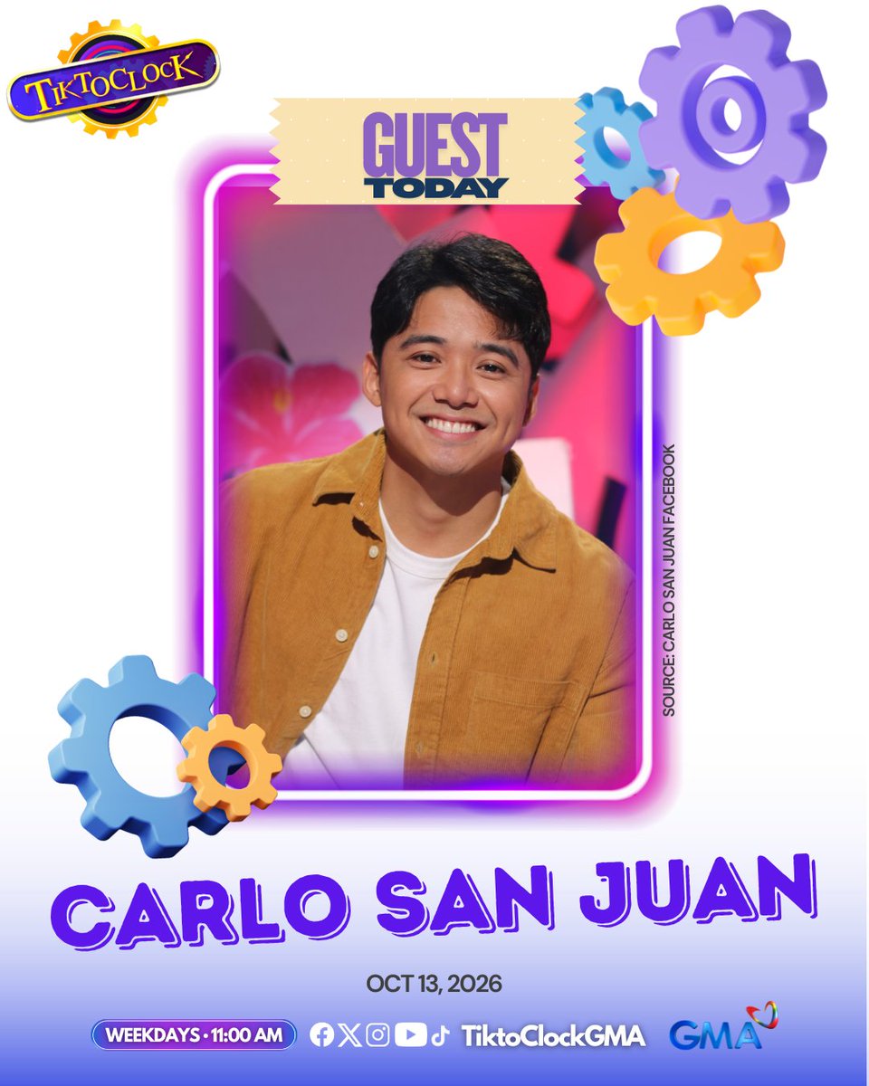gmanetwork's tweet photo. DOUBLE THE GOOD VIBES! ππβ¨
Sina #CarloSanJuan at #KimDeLeon ang magdadala ng saya sa #TiktoClock! π₯³π₯ Abangan ang kanilang banat, kwentuhan, at HAPPY TIME kasama ang buong Tiktropa!
Tumutok na! π€π https://t.co/FQeCaSpFTC