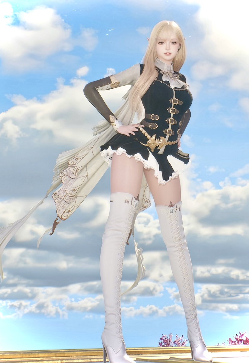 Lem_AION2's tweet photo. いつの間にかクローゼットに入っていた胴装備、デフォルトは微妙な色合いだったけど染色してみたらフリルタイやベルトが中世感ある制服みたいで可愛い✨
破滅の捕食者っていう名前の衣装みたい…どこでɢᴇᴛしてたのかな？
スカートは銀の雫の妖精の衣装の脚装備です
 #AION2 https://t.co/g5zgCsOpeA