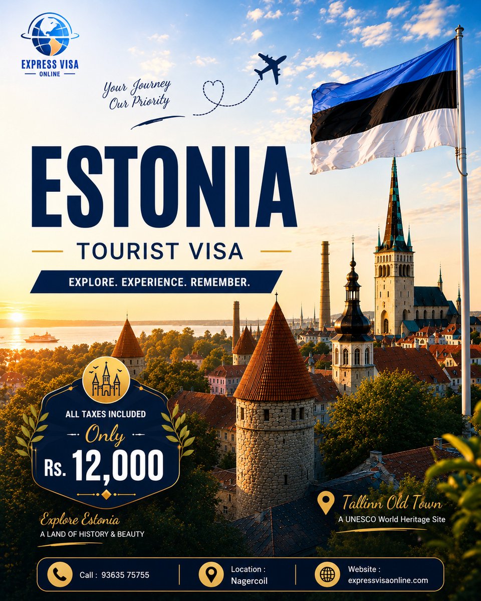 silvernighthawk's tweet photo. Explore Estonia with professional Schengen tourist visa assistance. Visit Tallinn, discover scenic landscapes, and plan your European getaway. Service fee: ₹12, 000, all taxes included. Travel planning support available. Location: Nagercoil. https://t.co/RSYWUgdnSn