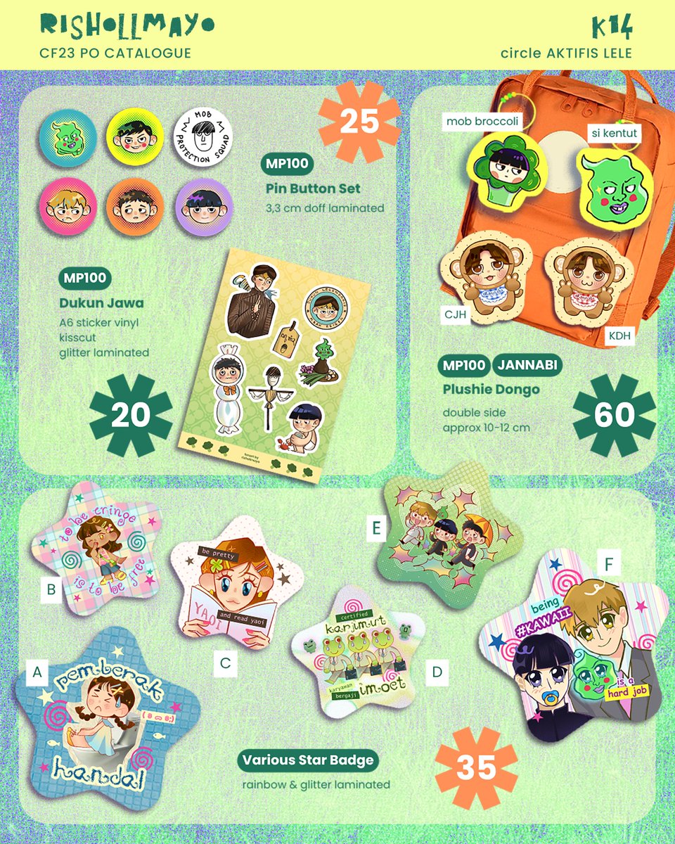 rishollmayo's tweet photo. 🔁 and ❤️ are appreciated

CF23 CATALOGUE
rishollmayo's COMIFURO 23 CATALOGUE 🛒🛒

📆: 13-18 OCT 2026 (PO PICKUP ONLY)
📍: K-14 CIRCLE AKTIFIS LELE

fandom : jannabi, alien stage, alnst, mob psycho 100, mp100, nana, the summer hikaru died, tshd, original https://t.co/4vRvKG3r6g