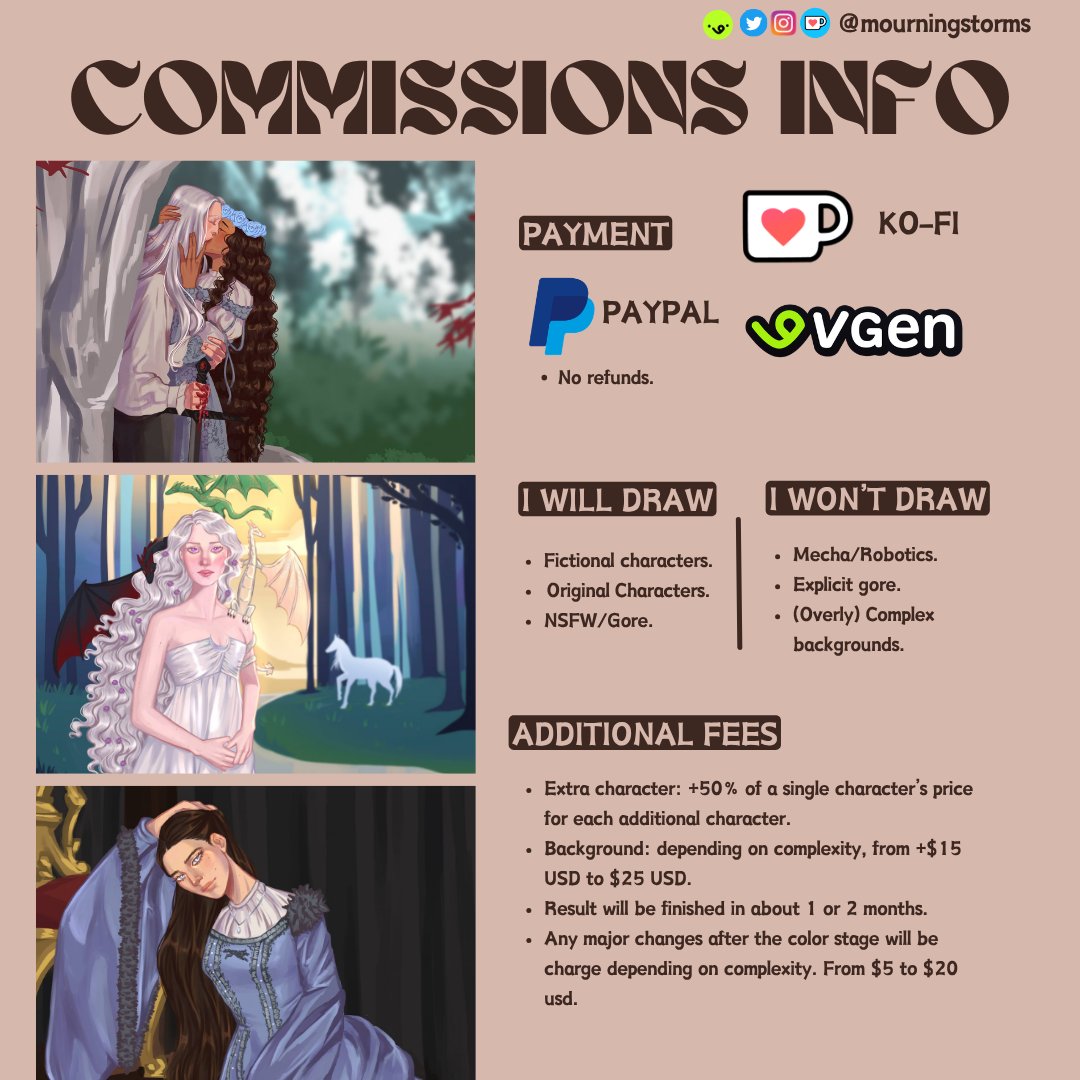 mourningstorms's tweet photo. hi everyone! i updated my commission sheet <3 feel free to dm me for any request, you can also go to my vgen page :3 
more examples of my work down below! 🌼
#commissionsopen #opencommissions #art https://t.co/WLgYv5N7ye