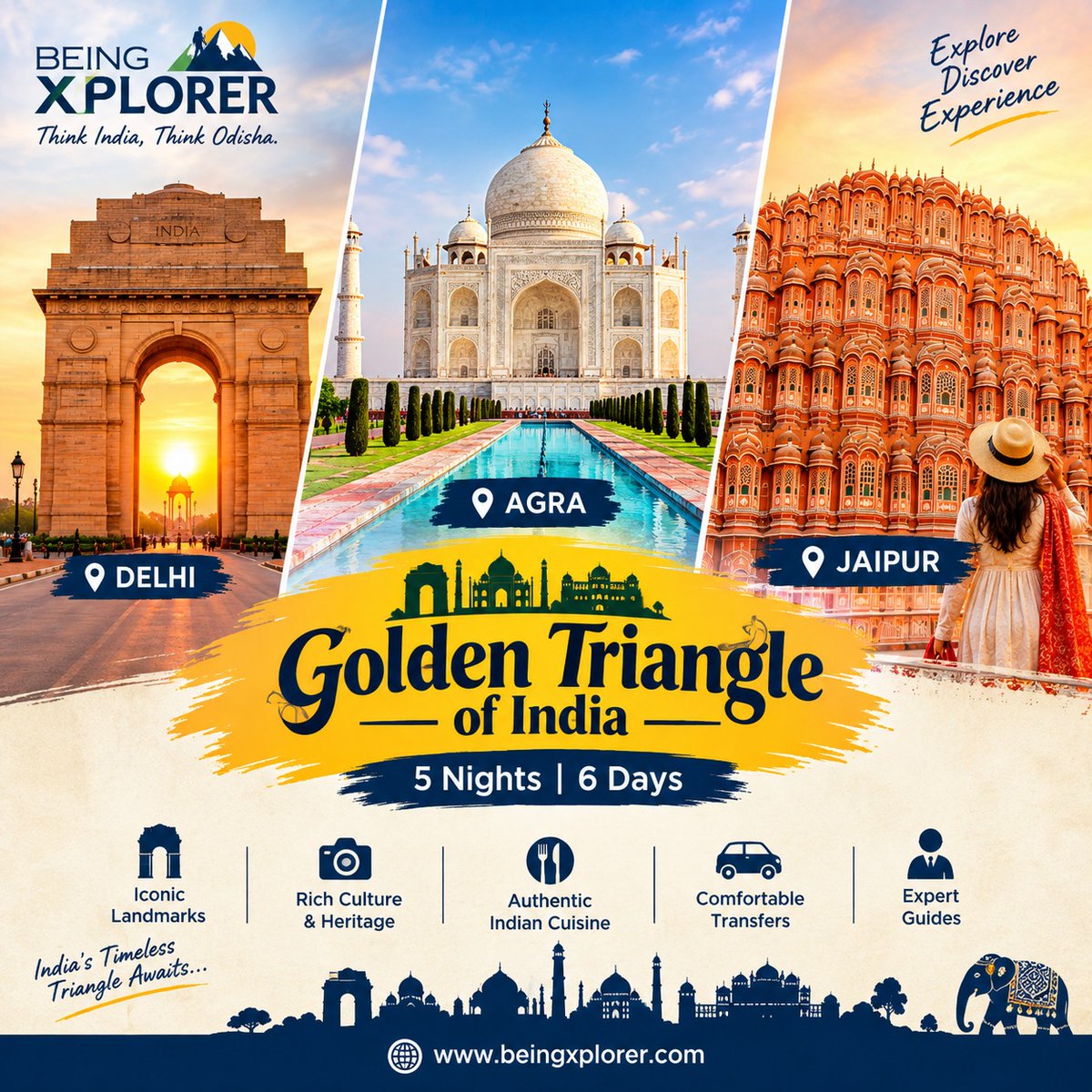 moremaro's tweet photo. Discover India’s vibrant heart through Delhi, Agra and Jaipur. Explore historic monuments, admire the Taj Mahal, experience royal Rajasthan, and immerse yourself in rich culture, heritage and traditions. Contact BEING XPLORER for customized packages. https://t.co/763wiq0AZo