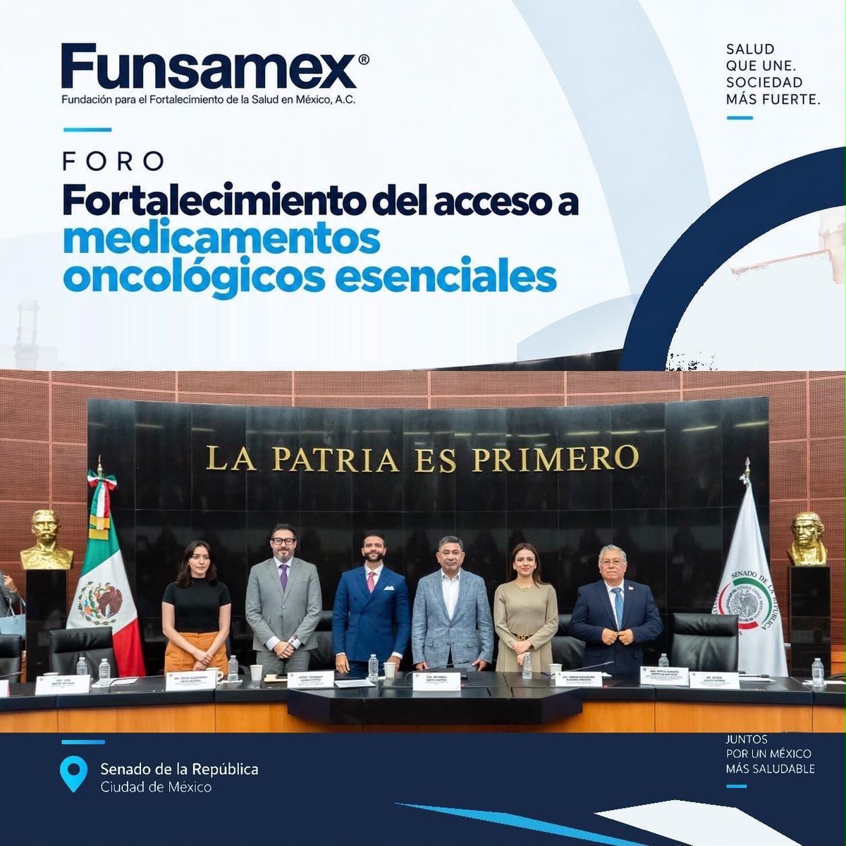 funsamex_org's tweet photo. 🏛️ Detrás de cada tratamiento, hay una persona y una familia.

🤝 Agradecemos al senador @homerodav por promover, en colaboración con FUNSAMEX, el Conversatorio para el Fortalecimiento del Acceso a Medicamentos Oncológicos Esenciales, realizado el pasado 7 de octubre en el @senadomexicano . Su disposición permitió abrir un espacio de encuentro para abordar los retos de la atención oncológica en México.

👥 Reconocemos la participación de la Mtra. @AleAlegria_A , titular de la Unidad Coordinadora de Vinculación y Participación Social de la Secretaría de Salud del Gobierno de México. Destacamos también las aportaciones de la Dra. Karla Adriana Espinosa Bautista, de la Secretaría de Salud; el Dr. César Arce, del ISSSTE; el Dr. @javierlopgom , de IMSS-Bienestar; y la investigadora Camila Itzel Lugo Porras, del Centro de Investigación Económica y Presupuestaria (@ciepmx ). Por parte de FUNSAMEX, nuestro presidente, el Mtro. @gonzalolopezcu , presentó una ponencia sobre los retos y oportunidades del acceso oportuno a medicamentos oncológicos esenciales y recuperó las principales reflexiones en las conclusiones del encuentro.

🏛️ Reconocemos también la participación de legisladores, cuyas perspectivas enriquecieron este intercambio entre instituciones, profesionales y sociedad civil.

🔎 Conversar sobre planeación, abasto, continuidad de los tratamientos y sostenibilidad financiera cobra sentido cuando ponemos en el centro a las personas con cáncer: sus necesidades, sus experiencias y los desafíos que enfrentan junto con sus familias.

📌 Desde FUNSAMEX, hacemos un llamado a dar continuidad al diálogo mediante el análisis técnico de las propuestas presentadas, la identificación de prioridades compartidas y el seguimiento interinstitucional, con las necesidades de las y los pacientes como eje de esta agenda.

#FUNSAMEX #MedicamentosOncológicosEsenciales #AtenciónOncológica