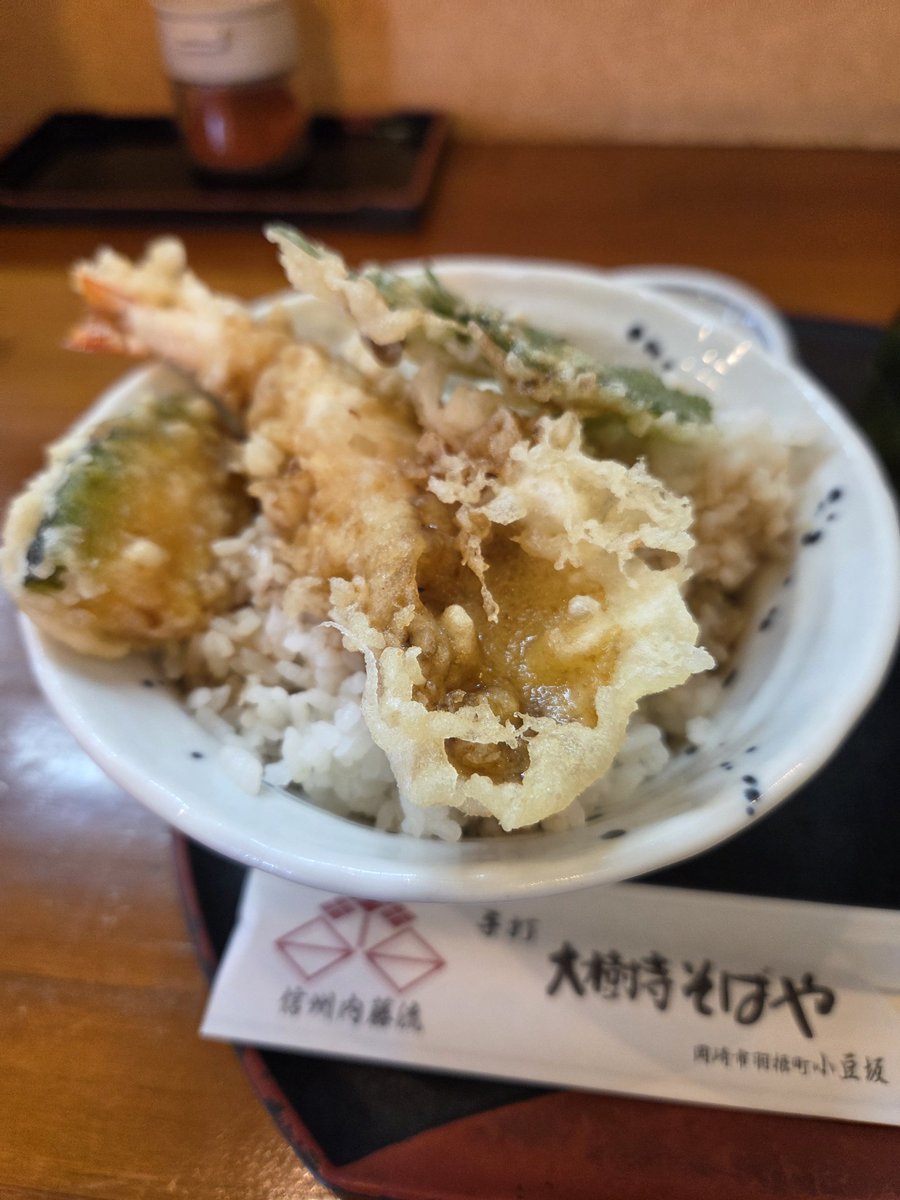 shaft1123's tweet photo. 大樹寺そばや
3色そば（一枚撮り忘れ）が同時じゃなくて順番に出てくる。茶そばがかなり美味く、他も上質。
ミニ天丼は並。 https://t.co/5Q0MRGGDYI