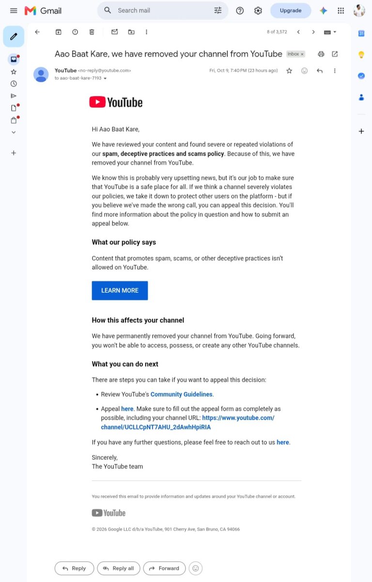HimanshuAgrah14's tweet photo. Hello @TeamYouTube
I believe an error may have occurred during the review process because my channel's content was entirely original and created by me.
I used my own custom designed streaming layout, along with my own voice, webcam, personal opinions, and live reactions. Just like many other YouTube creators who conduct watchalong live streams, I also hosted watchalong streams on my channel in a genuine and transparent manner, without violating any YouTube policies.
I never used bots, fake engagement, spam uploads, misleading metadata, or deceptive links. My views and subscribers were earned organically, and my channel was monetized. I had no copyright strikes, and all my content was created by me.
I believe my channel may have been incorrectly flagged during the review process. I have always made sincere efforts to follow YouTube's Community Guidelines.
For these reasons, I respectfully believe that my channel may have been mistakenly classified under the Spam, Deceptive Practices, and Scams policy.
I sincerely request a thorough manual review of my channel and reconsideration of the termination decision.
Thank you for your time, understanding, and assistance
Channel URL : https://t.co/6XH3PNmA2y