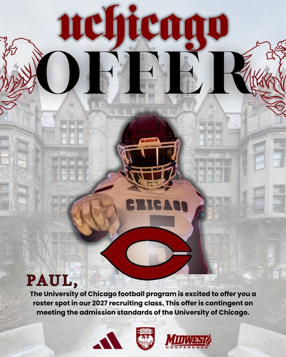 PaulOrban77's tweet photo. Grateful to receive an offer from the University of Chicago. @CoachK_UChicago @UChicagoFB @CoachBetti @CCNextLevelFB @MattT8Scouting https://t.co/5qzKQKmPJu