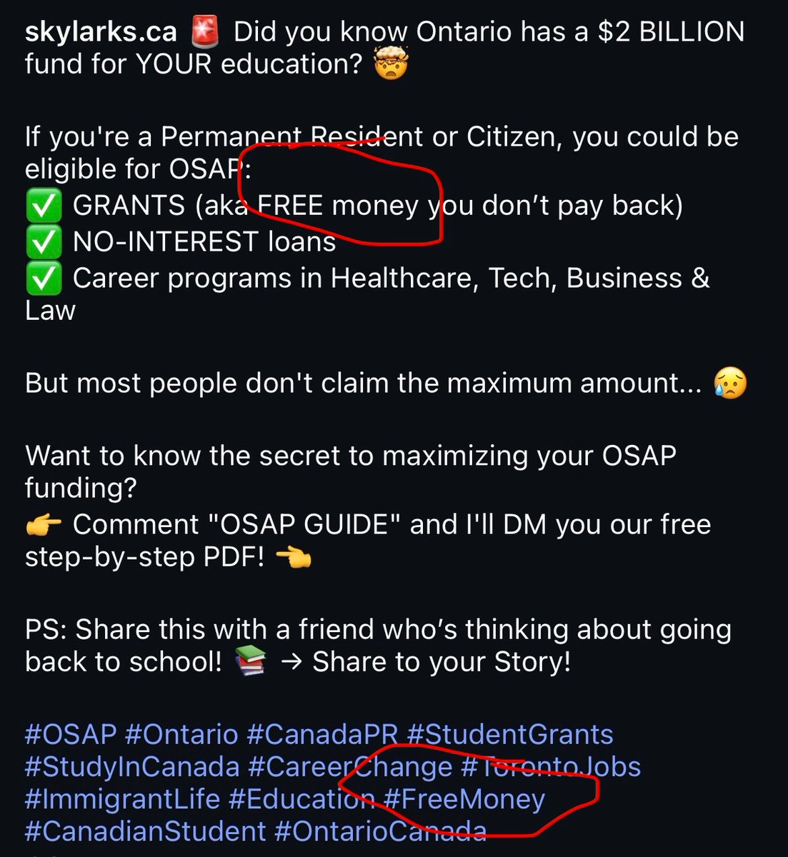 TDotResident's tweet photo. #ONpoli 

Another immigration consultant who advertised #OSAP as “free money”. 
(at least this person said it was for education, but still advertising the loan money more than the schools) https://t.co/tFBtCMW9XO